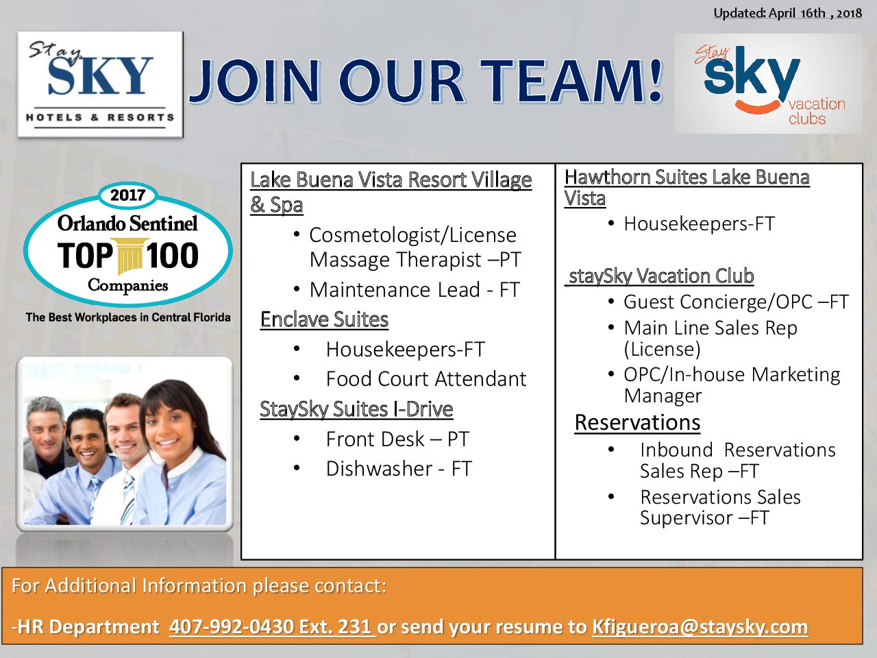 Orlando Hotel Careers & Jobs staySky Resort Management